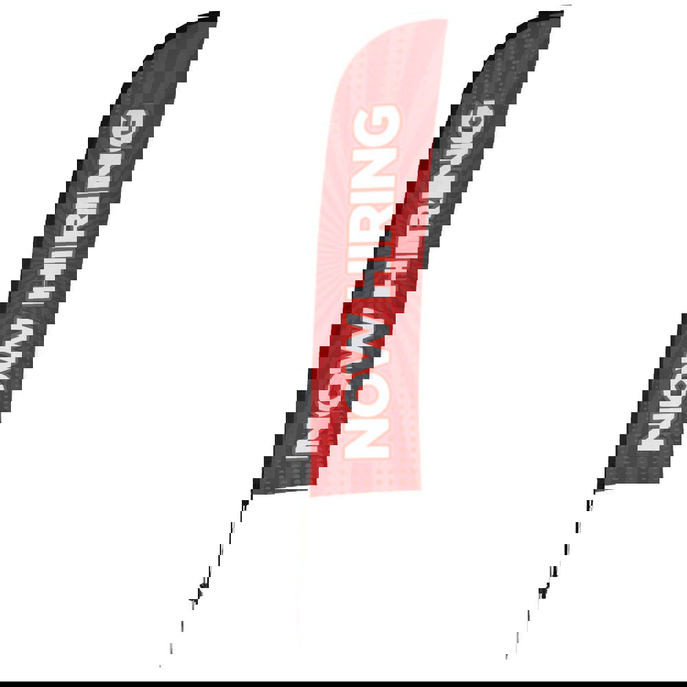 Safety Signs; Family: Architectural Sign ; Sign Type: General Information ; Sign Header: None ; Legend: Now Hiring Red Burst ; Message/Graphic: Message & Graphic ; Graphic Type: Message Only